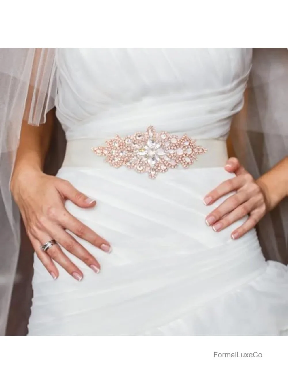 Rhinestone Pearl Bead Applique Belt Wedding Ribbon Sash Trim